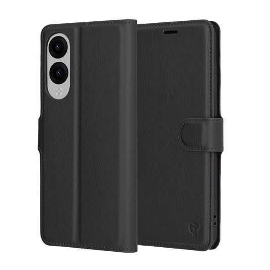 Kuori Samsung Galaxy S25 Edge S937:lle, Techsuit, nahkainen folio, musta