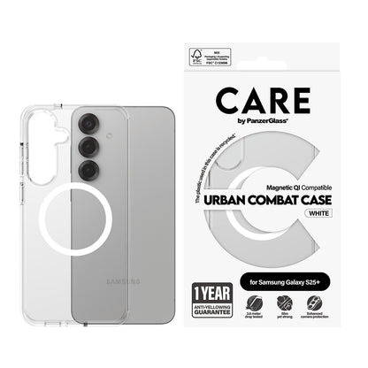 Kotelo Samsung Galaxy S25+ S936:lle, PanzerGlass, Care Urban Combat, Valkoinen Läpinäkyvä