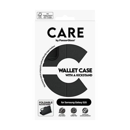 Kotelo Samsung Galaxy S25 S931:lle, PanzerGlass, Care Feature Kickstand Wallet, Musta