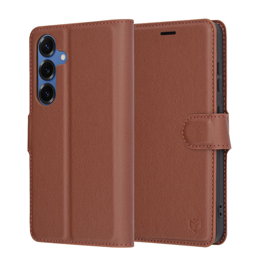 Kuori Samsung Galaxy S25 S931:lle, Techsuit, nahkainen folio, ruskea