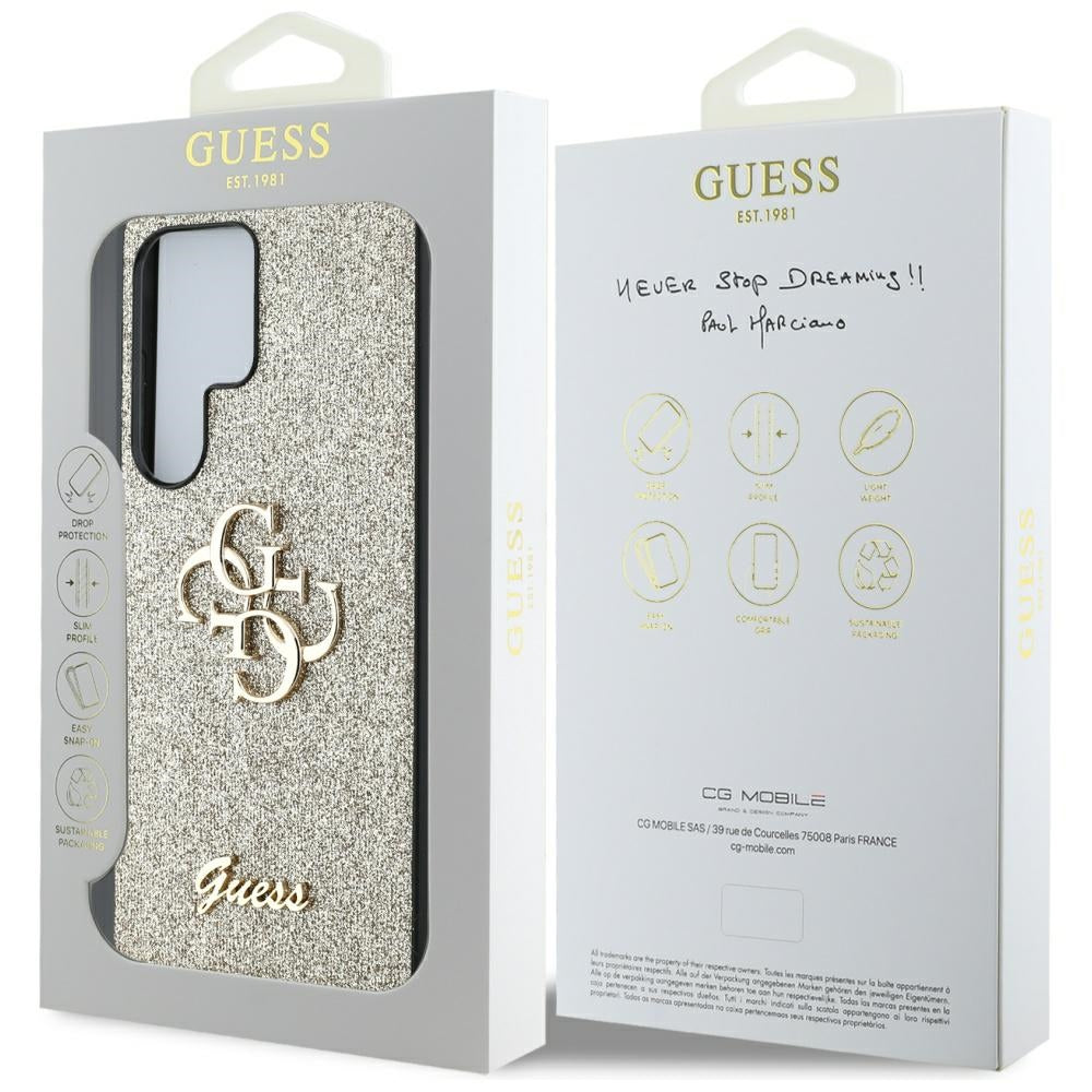 Kotelo Samsung Galaxy S25 Ultra S938:lle, Guess, Glitter Big 4G Script, Kultainen