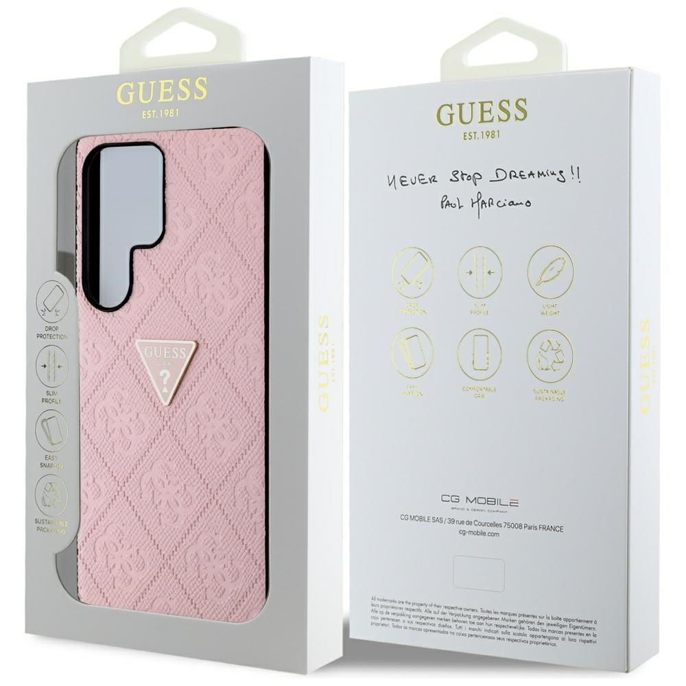 Kotelo Samsung Galaxy S25 Ultra S938:lle, Guess, Grained Hot Stamp 4G Triangle, Pinkki