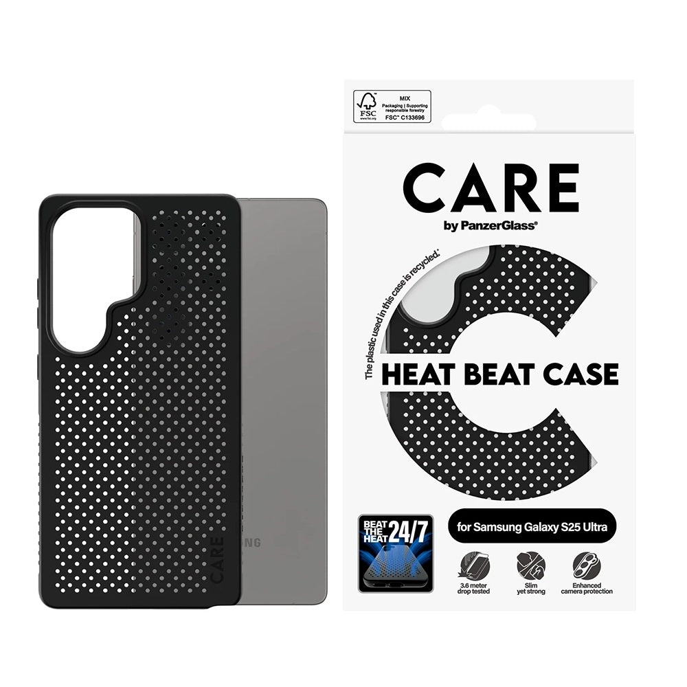 Suojakotelo Samsung Galaxy S25 Ultra S938:lle, PanzerGlass, Care Feature Heat Beat, Musta