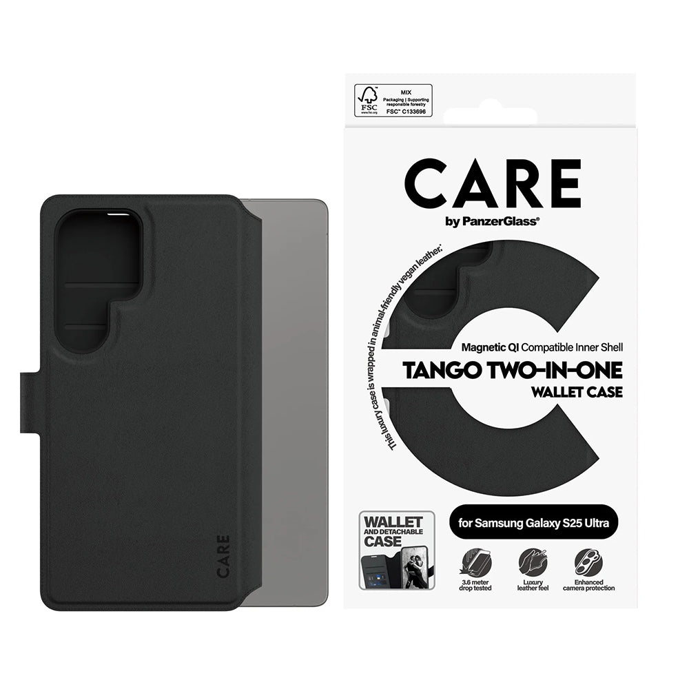 Suojakotelo Samsung Galaxy S25 Ultra S938:lle, PanzerGlass, Care Feature Tango Two-in-One, Musta