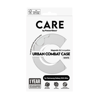 Kotelo Samsung Galaxy S25 Ultra S938:lle, PanzerGlass, Care Urban Combat, Valkoinen Läpinäkyvä