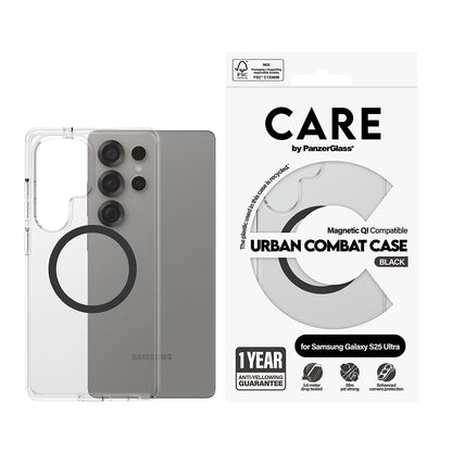 Kotelo Samsung Galaxy S25 Ultra S938:lle, PanzerGlass, Care Urban Combat, Musta Läpinäkyvä