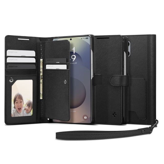 Kotelo Samsung Galaxy S25 Ultra S938:lle, Spigen, Wallet S, Musta ACS09124