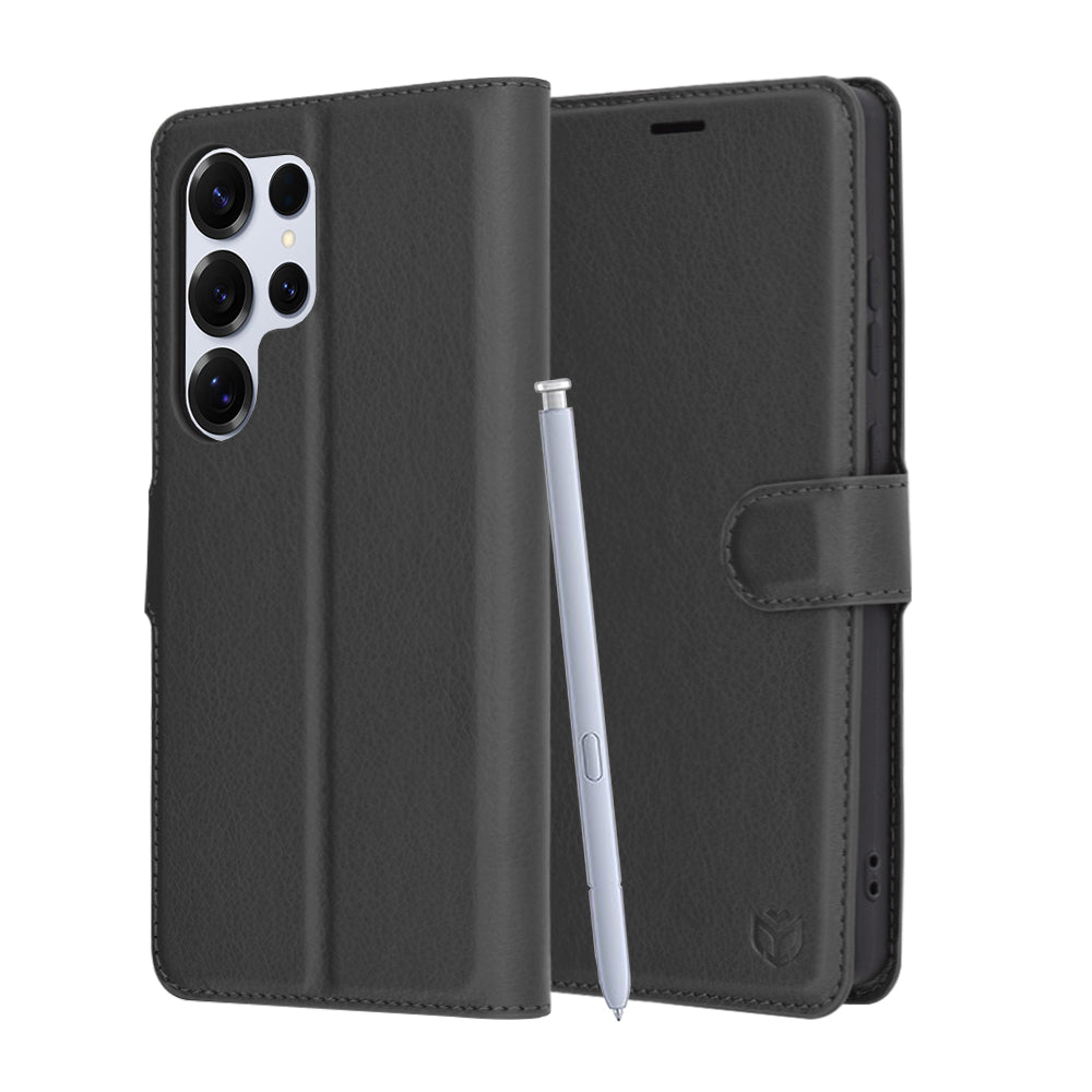 Kuori Samsung Galaxy S25 Ultra S938:lle, Techsuit, nahkainen folio, musta