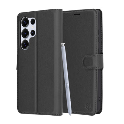 Kuori Samsung Galaxy S25 Ultra S938:lle, Techsuit, nahkainen folio, musta
