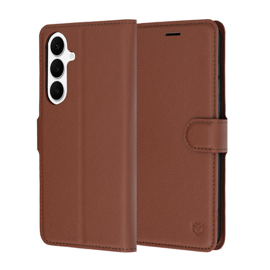 Kuori Samsung Galaxy S26 FE / S25 FE:lle, Techsuit, nahkainen folio, ruskea