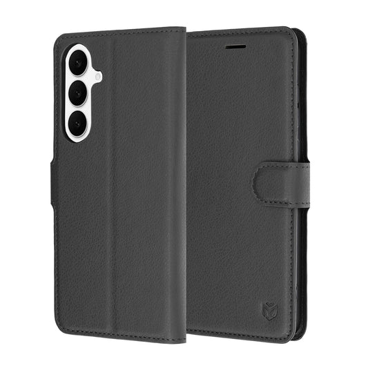 Kuori Samsung Galaxy S26 FE / S25 FE:lle, Techsuit, nahkainen folio, musta