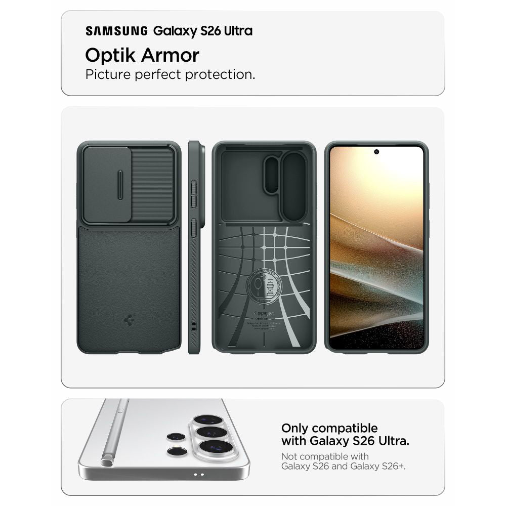 Case for Samsung Galaxy S26 Ultra S948, Spigen, Optik Armor, Green ACS10688