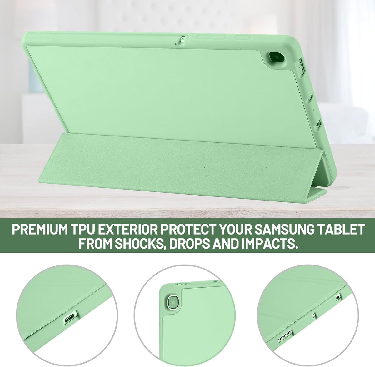 Suojakuori Samsung Galaxy Tab S6 Lite (2024) / Tab S6 Lite (2022) / Tab S6 Lite (2020), Techsuit, Flex Trifold, Vihreä Matcha