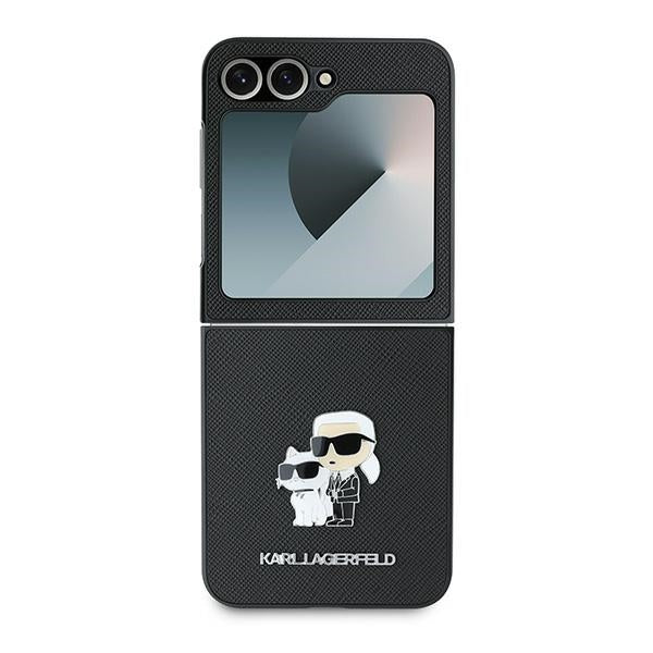 Suojakotelo Samsung Galaxy Z Flip7 FE F761 / Z Flip6 F741, Karl Lagerfeld, Saffiano Karl & Choupette Metal, Musta