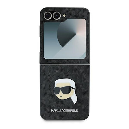 Suojakotelo Samsung Galaxy Z Flip7 FE F761 / Z Flip6 F741, Karl Lagerfeld, Saffiano Monogram Karl's Head Metal, Musta