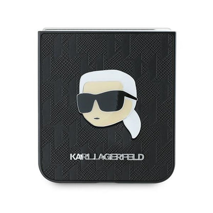 Suojakotelo Samsung Galaxy Z Flip7 FE F761 / Z Flip6 F741, Karl Lagerfeld, Saffiano Monogram Karl's Head Metal, Musta