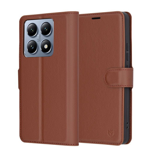 Kuori Xiaomi 14T Pro:lle, Techsuit, nahkainen folio, ruskea