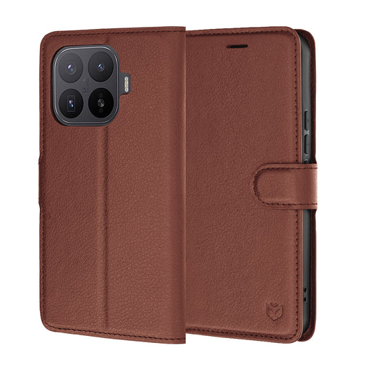 Kuori Xiaomi 17T Pro:lle, Techsuit, nahkainen folio, ruskea