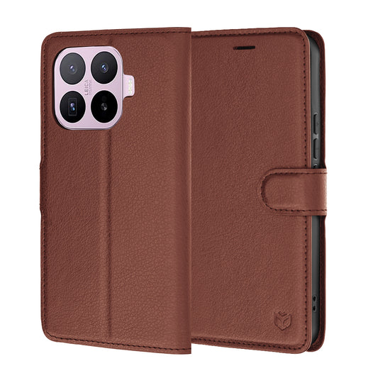 Kuori Xiaomi 17T:lle, Techsuit, nahkainen folio, ruskea