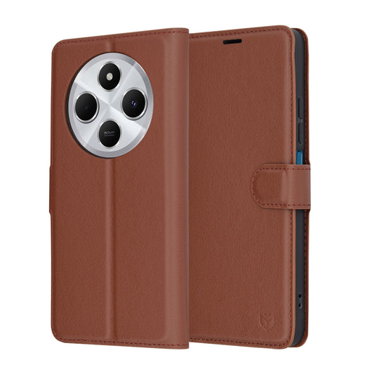 Kuori Xiaomi Poco C75 / Redmi 14C:lle, Techsuit, nahkainen folio, ruskea