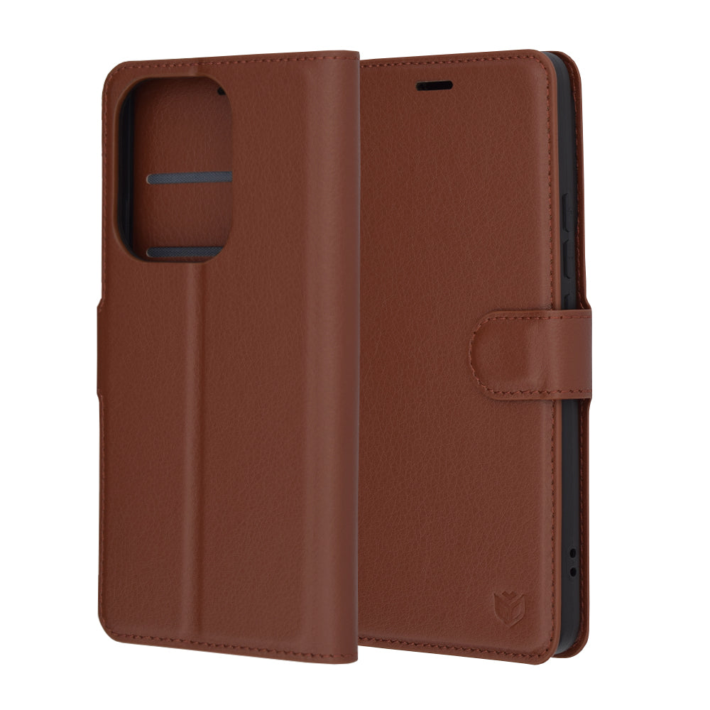 Kuori Xiaomi Poco F6:lle, Techsuit, nahkainen folio, ruskea