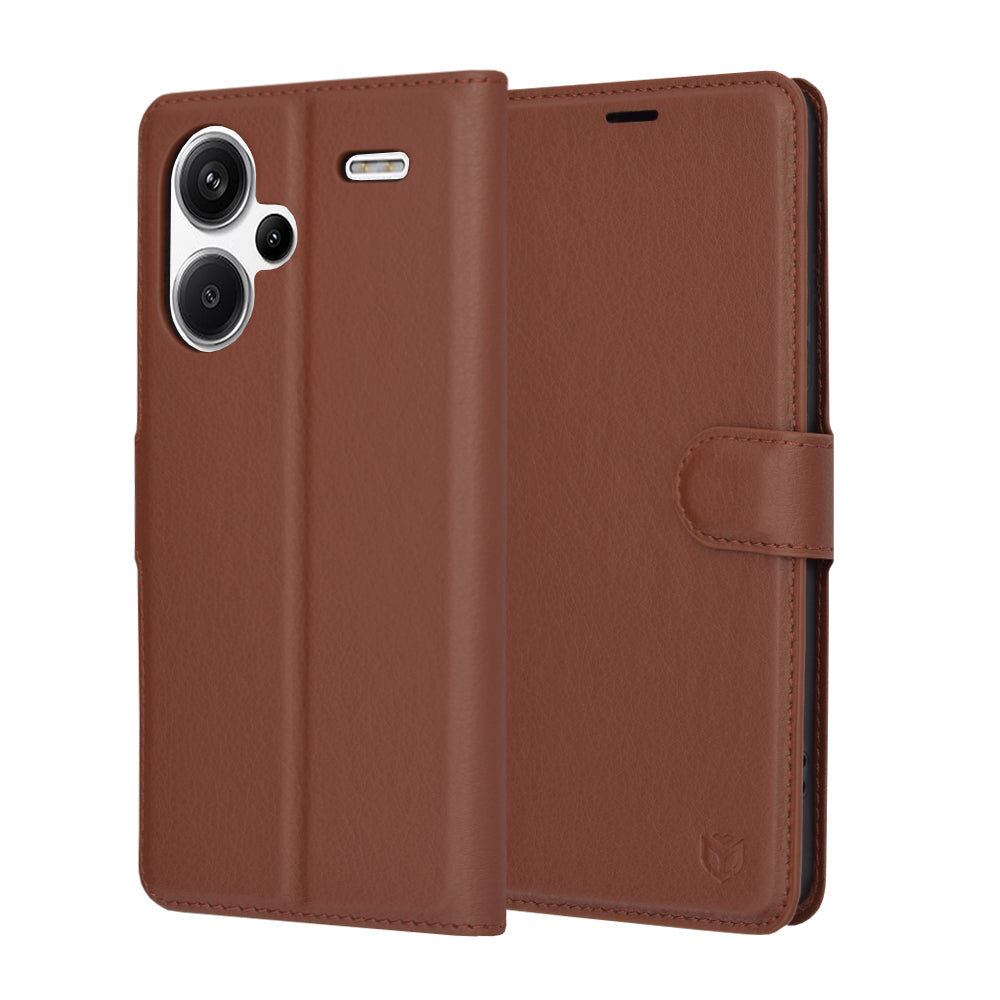 Kuori Xiaomi Redmi Note 13 Pro+:lle, Techsuit, nahkainen folio, ruskea