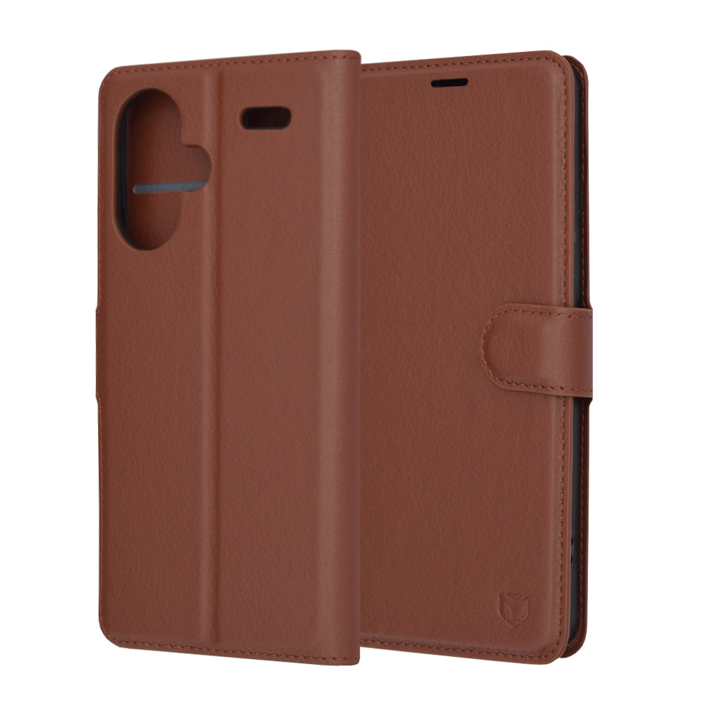 Kuori Xiaomi Redmi Note 13 Pro+:lle, Techsuit, nahkainen folio, ruskea