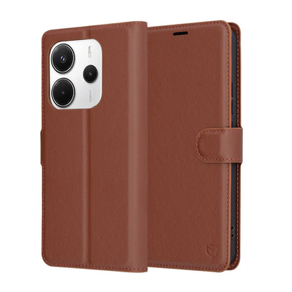 Kuori Xiaomi Redmi Note 14 4G:lle (Alueellinen), Techsuit, Nahkainen Folio, Ruskea