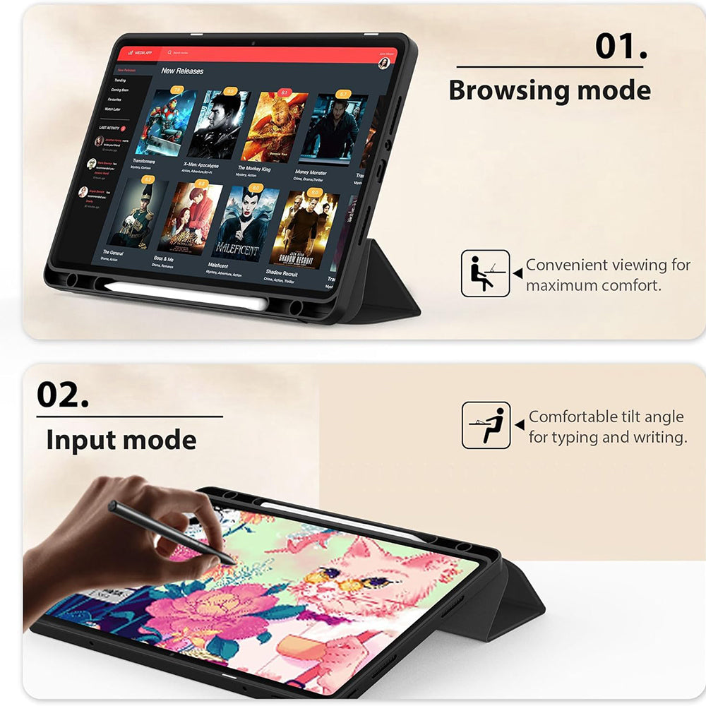 Kuori Xiaomi Redmi Pad SE 8.7:lle, Techsuit, Flex Trifold, Musta
