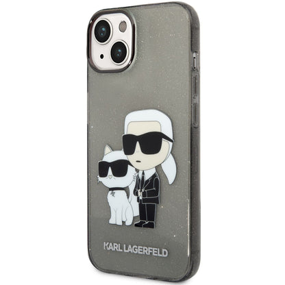 Kuori Apple iPhone 14 Plus -puhelimelle, Karl Lagerfeld, IML Glitter Karl and Choupette NFT, Musta