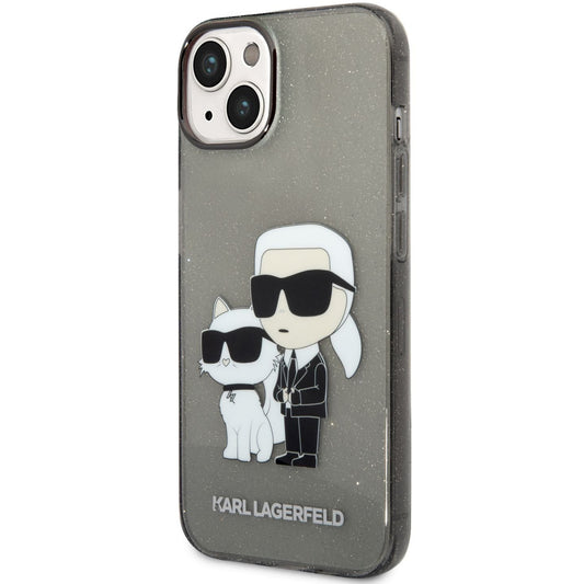 Kuori Apple iPhone 14 Plus -puhelimelle, Karl Lagerfeld, IML Glitter Karl and Choupette NFT, Musta