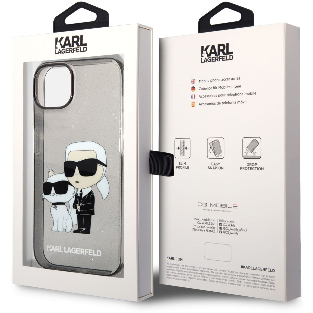 Kuori Apple iPhone 14 Plus -puhelimelle, Karl Lagerfeld, IML Glitter Karl and Choupette NFT, Musta
