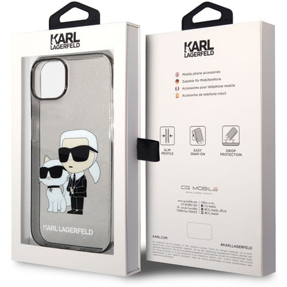 Kuori Apple iPhone 14 Plus -puhelimelle, Karl Lagerfeld, IML Glitter Karl and Choupette NFT, Musta