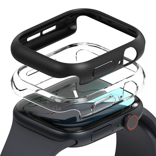Ringke Slim -kuori Apple Watch Series 10 / 11 42mm:lle, 2 kappaleen setti, mattamusta / läpinäkyvä