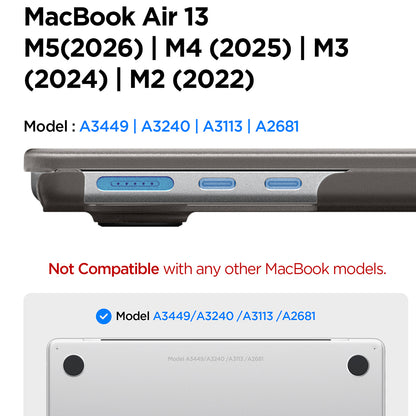 Spigen Airskin -kotelo Apple MacBook Air 13 tuumaa (2026) / (2025) / (2024) / (2022), Musta satiini ACS11531
