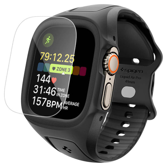 Spigen Liquid Air Pro -kuori näytönsuojalla Apple Watch Ultra -sarjalle, mattamusta ACS11416