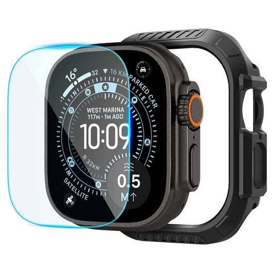 Spigen Lock Fit -suojakuori näytönsuojalla Apple Watch Ultra -sarjalle, musta ACS12054