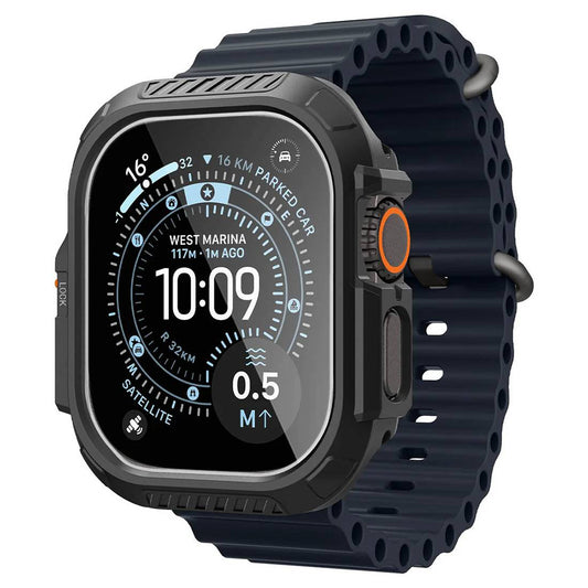 Spigen Lock Fit -suojakuori näytönsuojalla Apple Watch Ultra -sarjalle, musta ACS12054