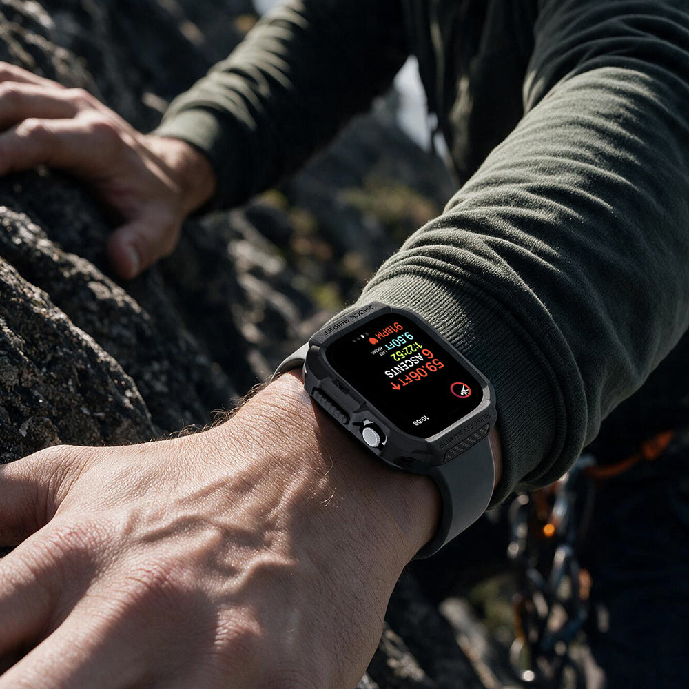 Spigen Rugged Armor -kuori Apple Watch Series 12 46mm:lle, Matta Musta ACS11886