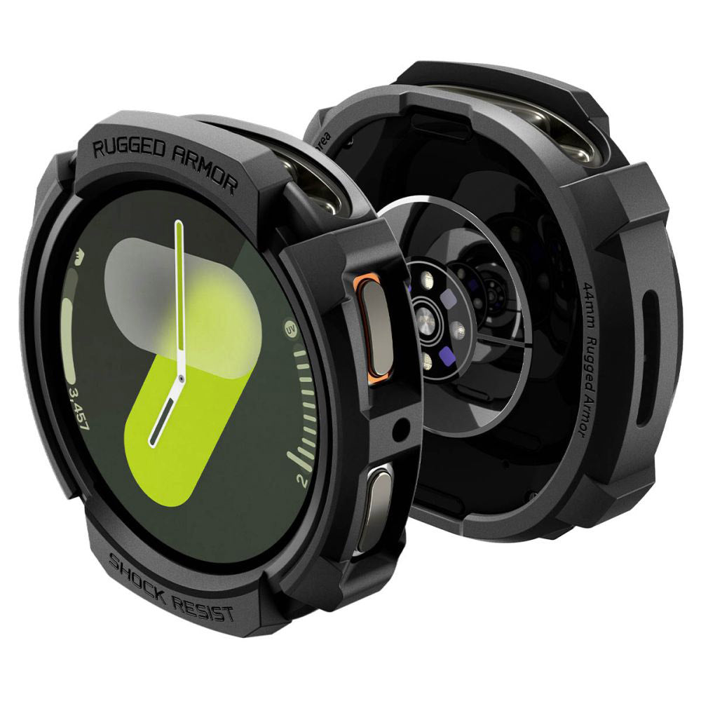 Spigen Rugged Armor -kuori Samsung Galaxy Watch8 44mm:lle, Matta Musta ACS10006