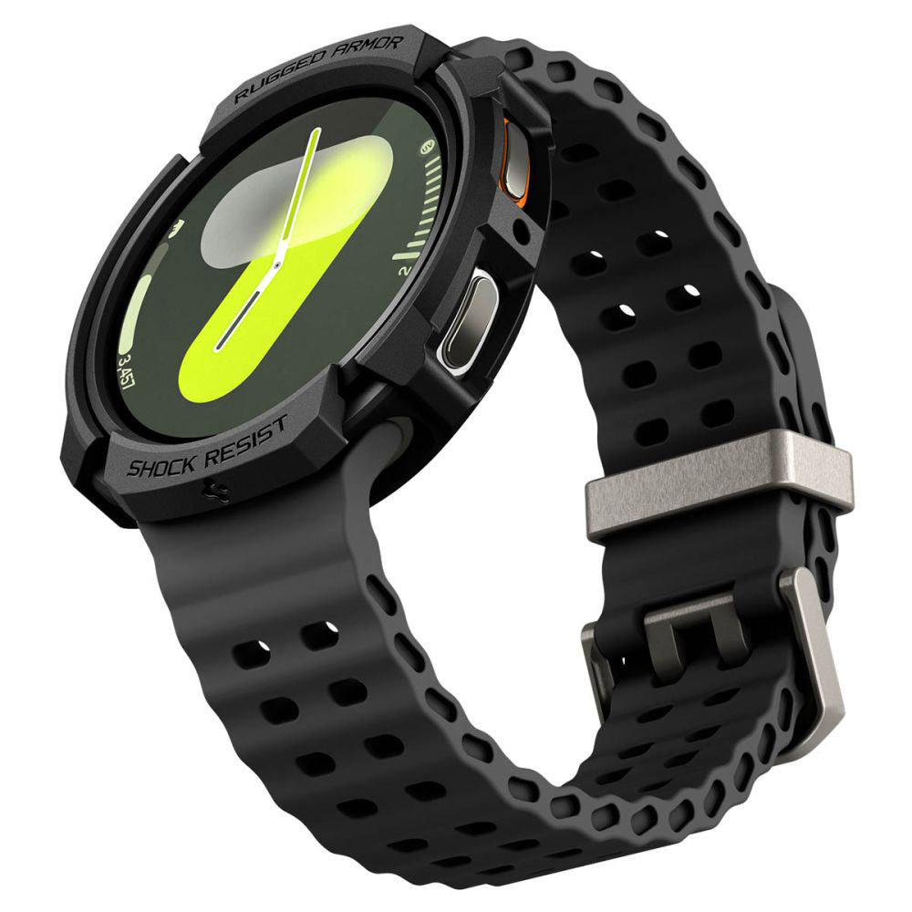 Spigen Rugged Armor -kuori Samsung Galaxy Watch8 44mm:lle, Matta Musta ACS10006