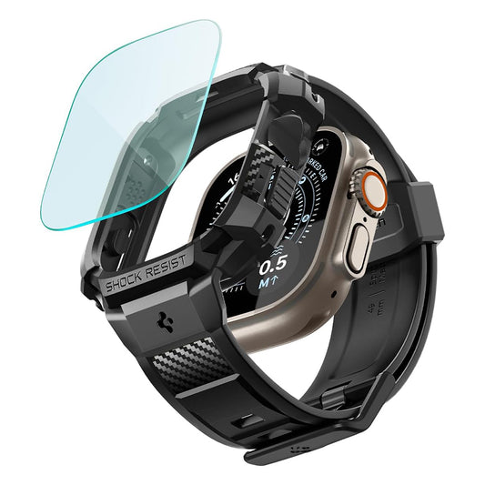 Spigen Rugged Armor Pro -suojakuori näytönsuojalla Apple Watch Ultra -sarjalle, musta ACS12053