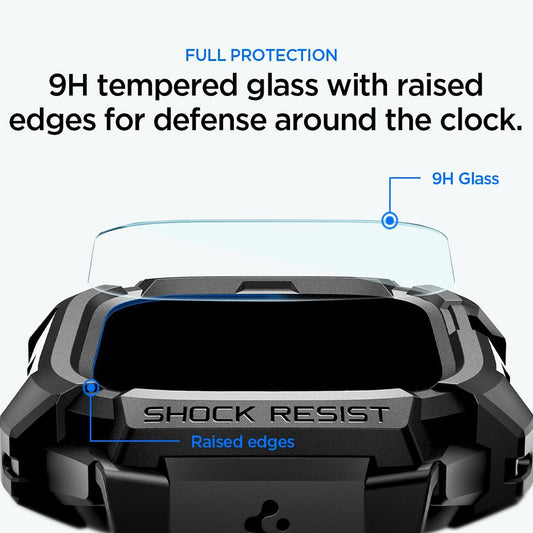 Spigen Rugged Armor Pro -suojakuori näytönsuojalla Apple Watch Ultra -sarjalle, musta ACS12053