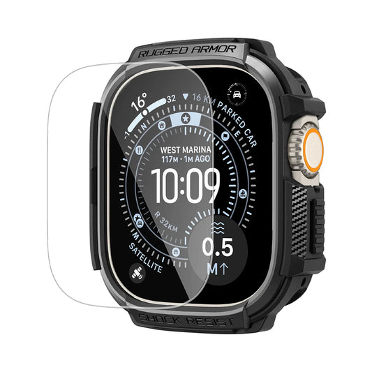 Spigen Rugged Armor -kuori näytönsuojalla Apple Watch Ultra -sarjalle, musta ACS11414