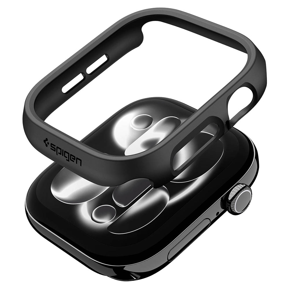 Spigen Thin Fit -kuori Apple Watch 12 42mm:lle, Musta ACS11880