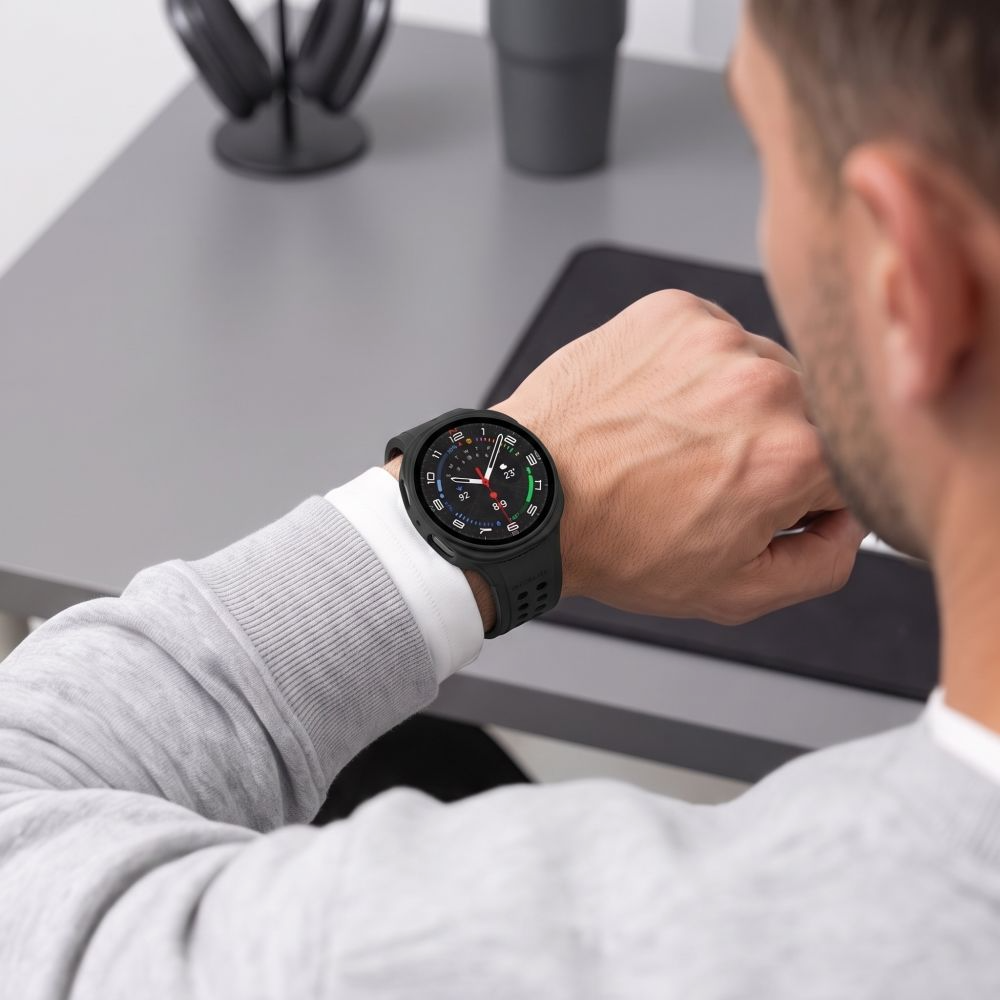 Tech-Protect Defense -kuori Samsung Galaxy Watch 9 / Watch8 44mm:lle, 2 kappaleen setti, Musta / Läpinäkyvä