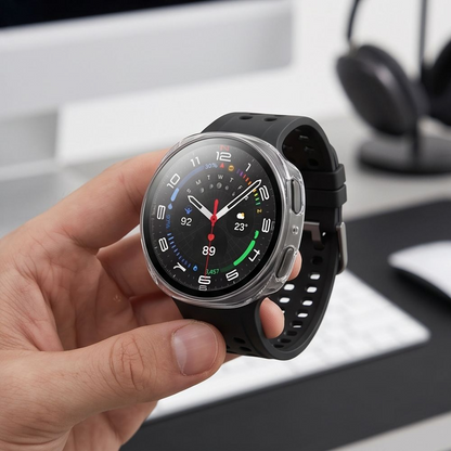 Tech-Protect Defense -kuori Samsung Galaxy Watch 9 / Watch8 44mm:lle, 2 kappaleen setti, Musta / Läpinäkyvä