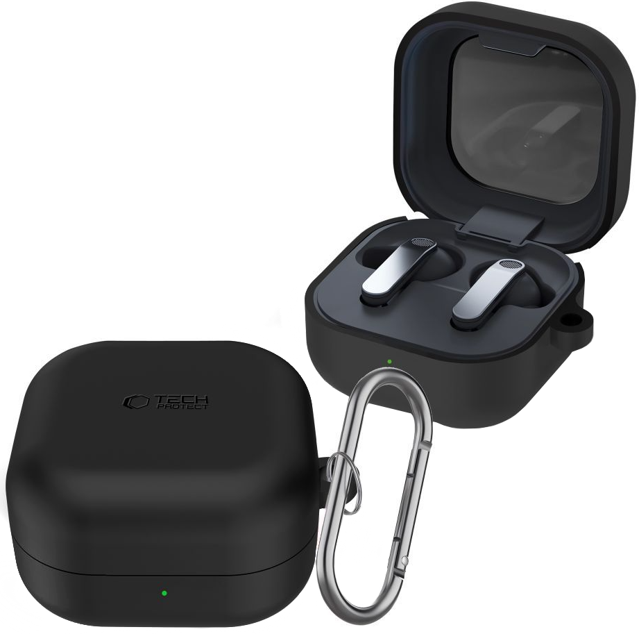 Tech-Protect Silicone Hook -suojakotelo Samsung Galaxy Buds4 / Buds4 Pro -kuulokkeille, Musta