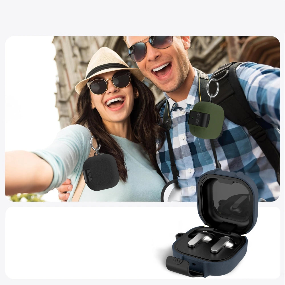 Tech-Protect Slim Hook -suojakotelo Samsung Galaxy Buds4 / Buds4 Pro -kuulokkeille, Musta