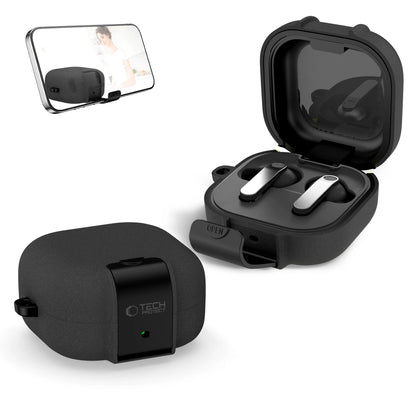 Tech-Protect Slim Hook -suojakotelo Samsung Galaxy Buds4 / Buds4 Pro -kuulokkeille, Musta